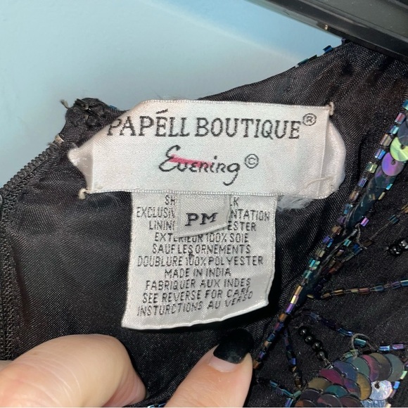 Papell Boutique Vintage Sequined Evening Top Silk Scalloped Hem Petite Medium - Picture 2 of 9